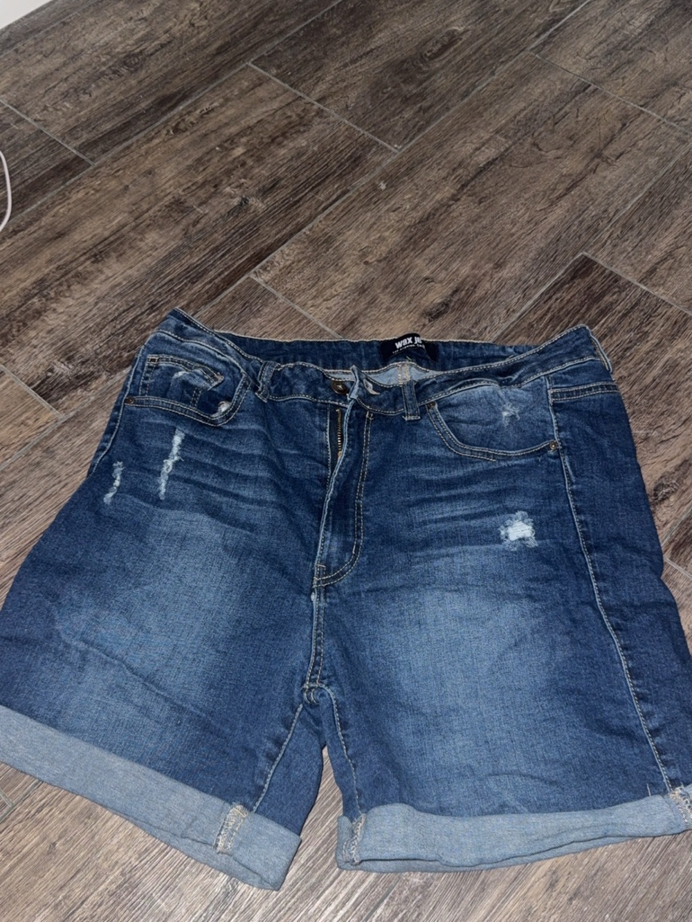 Wax Jean Dark Blue Distressed Roll-Cuff Denim Shorts